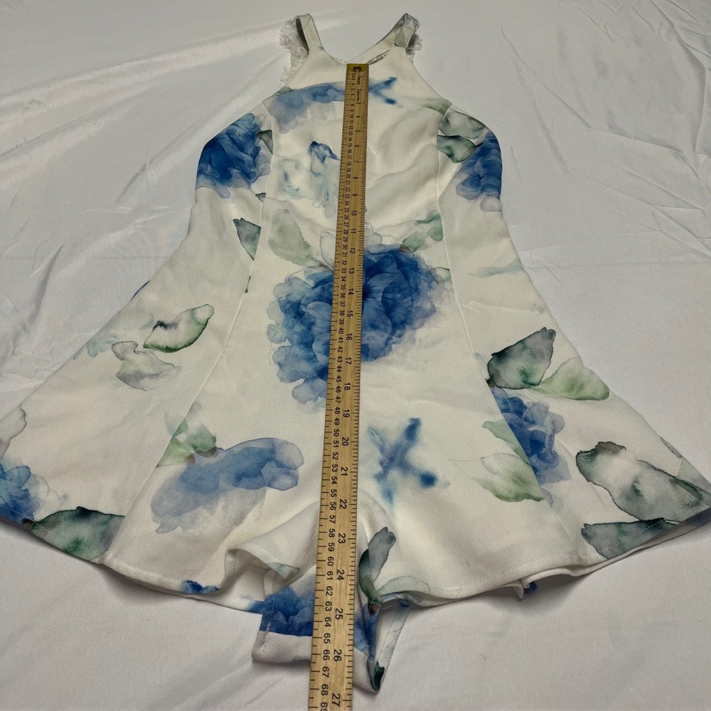 NBD White Blue Floral Watercolor Halter Lace Open Back Romper XS - Picture 2 of 8